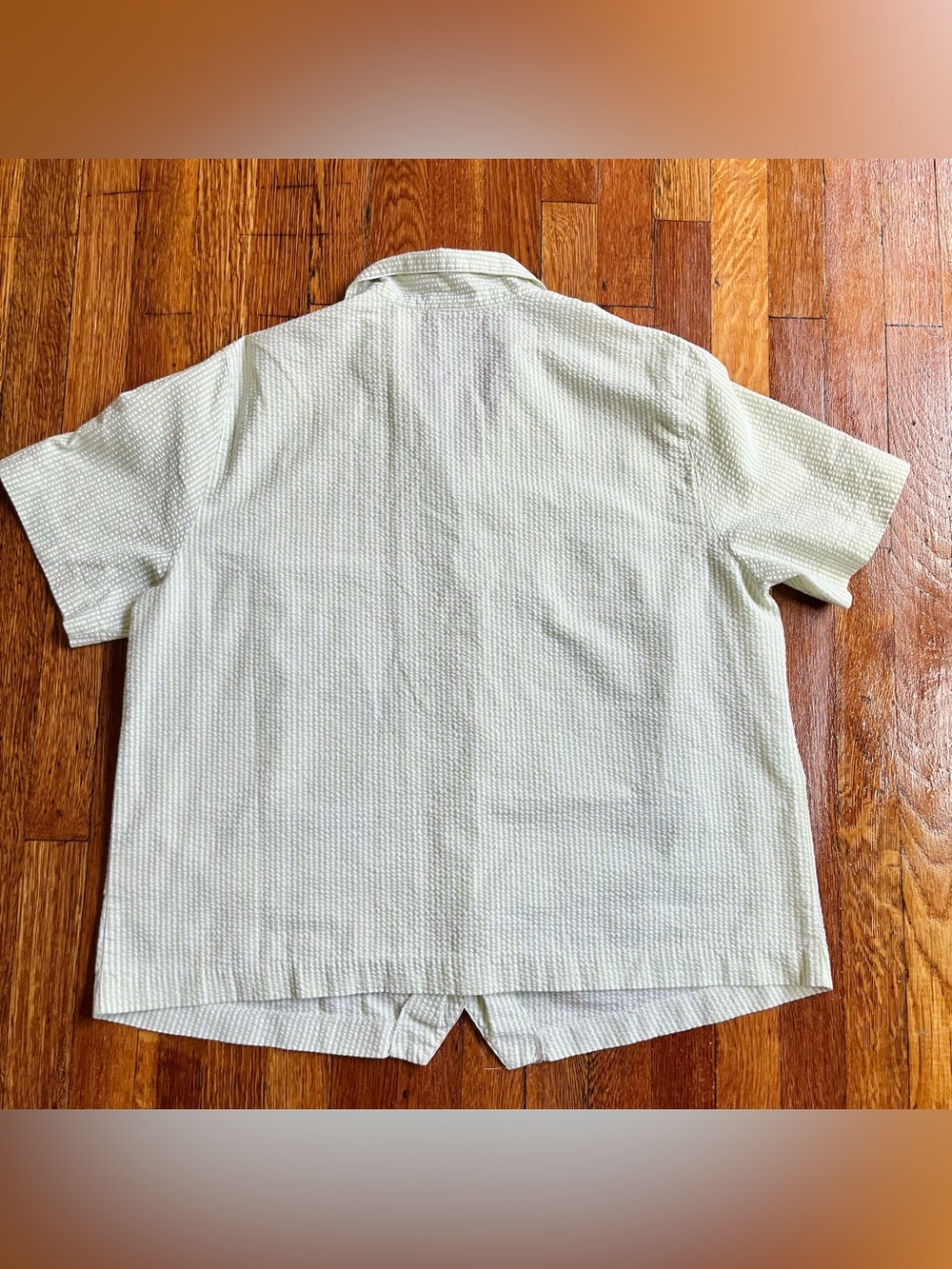 Green and white striped floral embroidered button down shirt - Picture 4 of 7